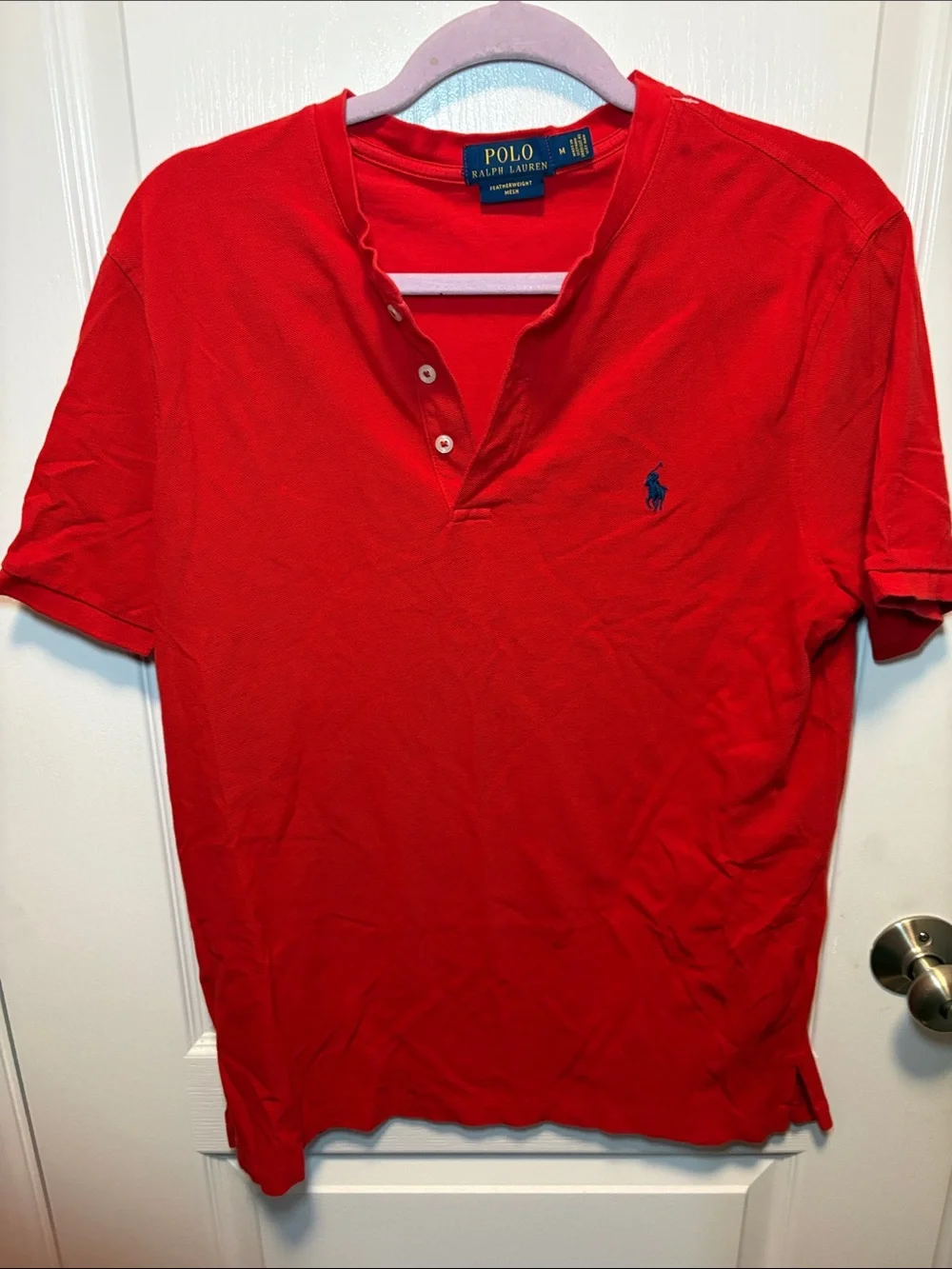 Polo by Ralph Lauren Red Short-Sleeve Henley with Navy Pony